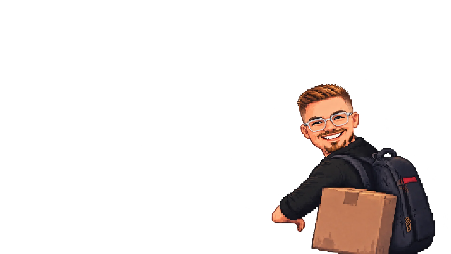 Pixel-Szene: Leander kommt mit Umzugskarton auf der Hafenfähre in Hamburg an